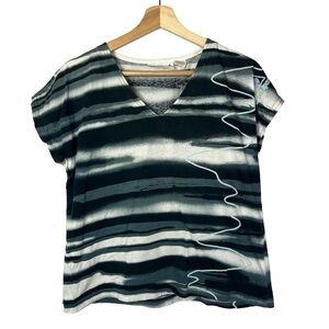Le Coq Sportif Vintage‎ Blue & Black Wave Print Short Sleeve T-Shirt M
